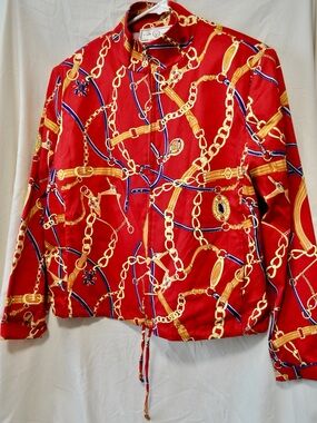 St. John Sport by Marie Gray Red Chain-Print Bomber Jacket